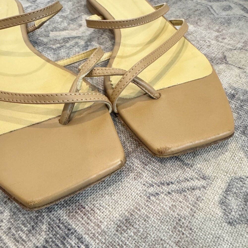Aeyde Marina Leather Strappy Square‎ Toe Flat Sandals Summer Hazelnut Tan Size 8 - Picture 3 of 10